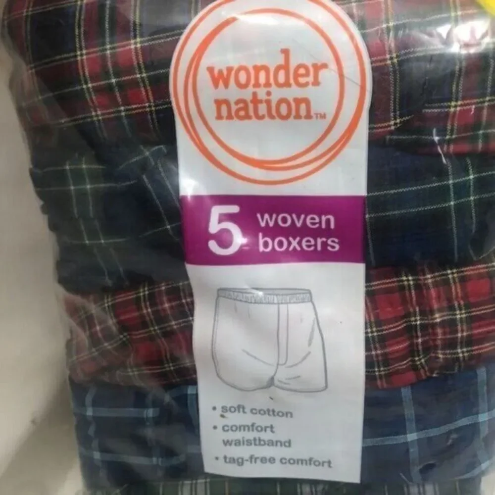 Wonder Nation Boys Woven Boxers 5 Pack Underwear Size Medium (8) Plaid‎
